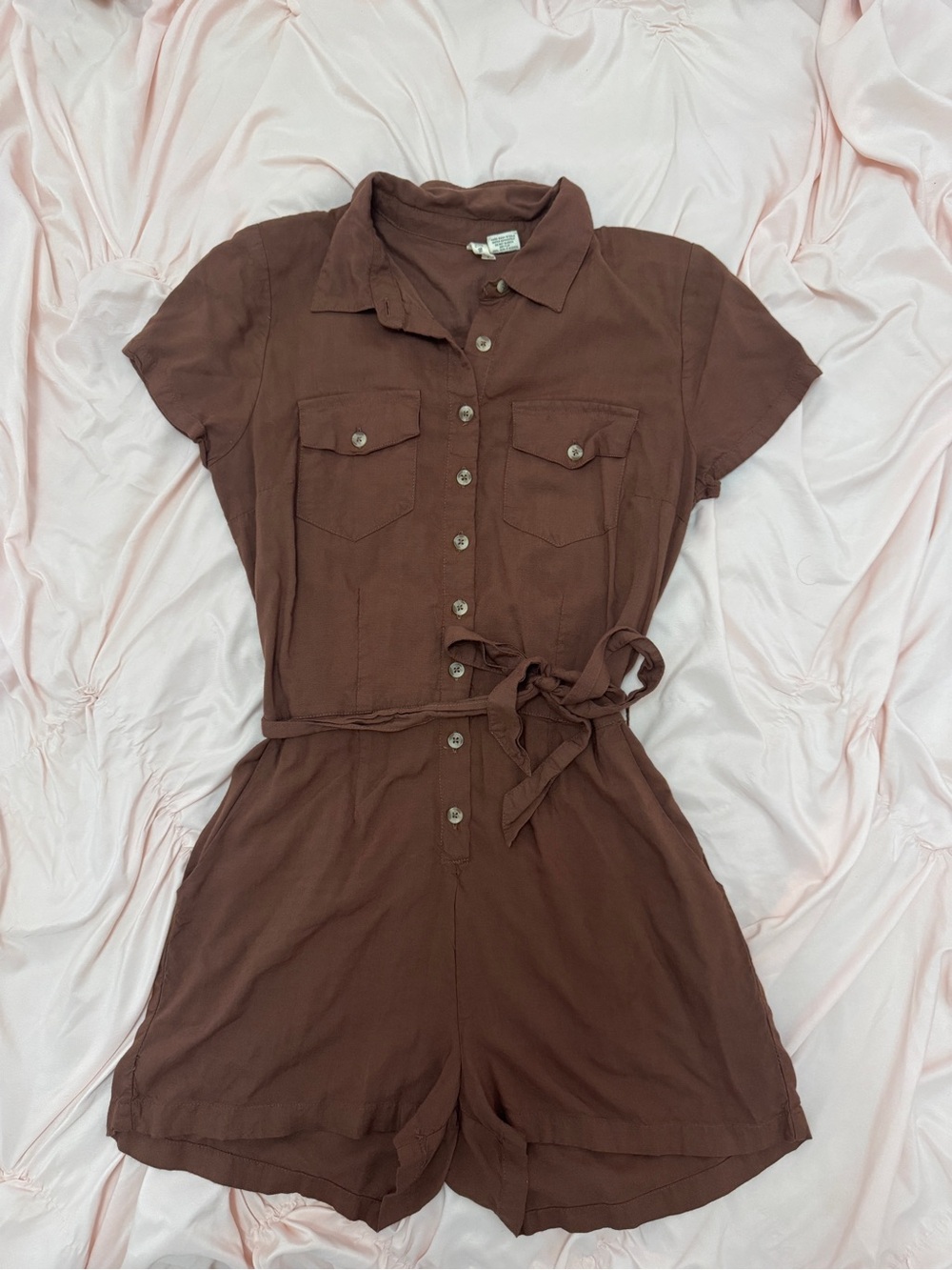 Tilly's Brown Button-Front Tie-Waist Romper